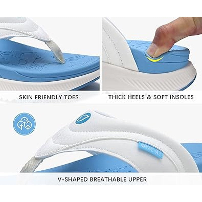 Oncai Womens Size 8 Blue White Open Toe Thong Orthotic Cushion Flip Flop Sandals