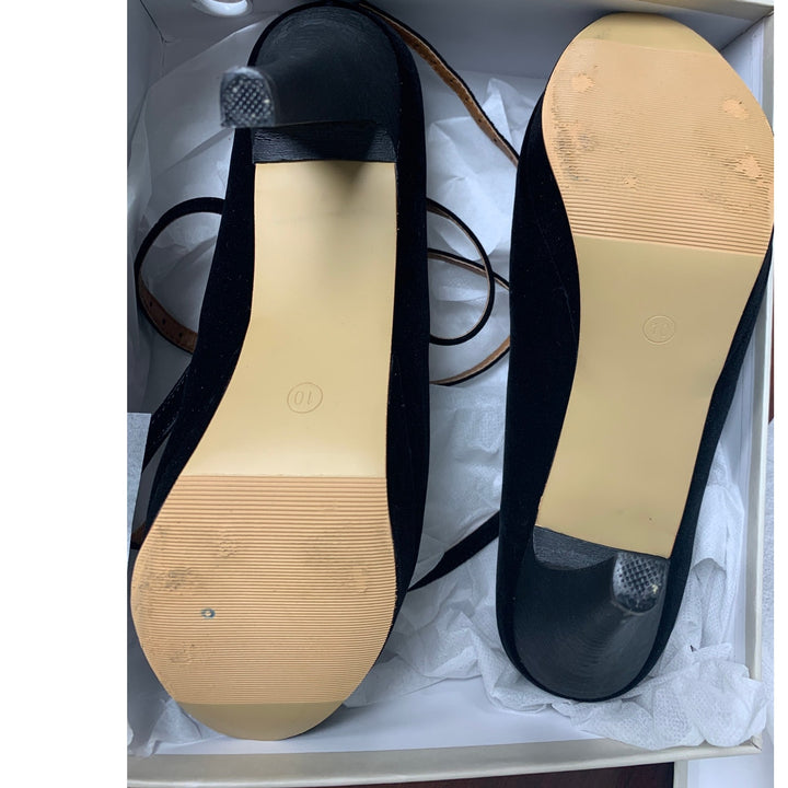 Mostrin Womens Size 10 Black Velvet Closed Toe Ankle Strap 4.5" Heel Pumps Shoes