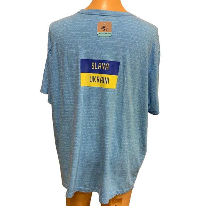 Upcycled Hand Printed 2XL Ukraine Flag European Goldfinch Slava Ukraini Tee