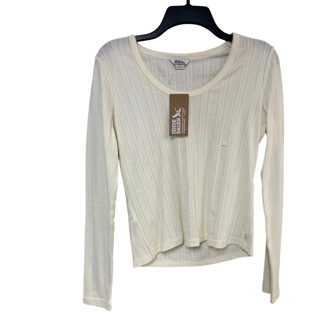 2 New Eddie Bauer Womens Large Perfect Pointelle Long Sleeve Tee Shirts