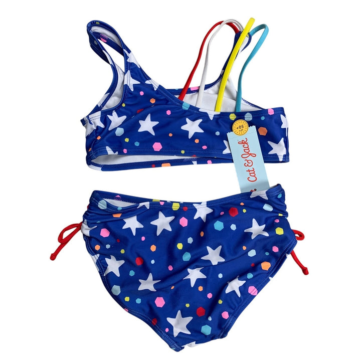 New Cat &amp; Jack Girls XS (4/5) UPF 50+ Polka Dot Stars Bikini 2PC Swimsuit