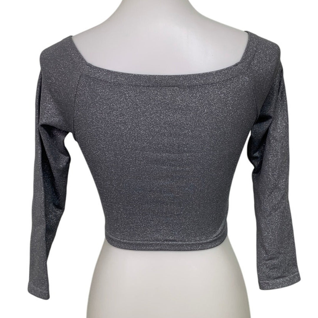 New OFFLINE By Aerie Womens Large Cropped Silver Glitter Long Sleeve Workout Top