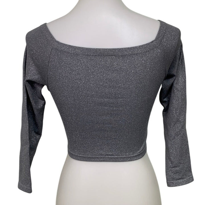 New OFFLINE By Aerie Womens Large Cropped Silver Glitter Long Sleeve Workout Top