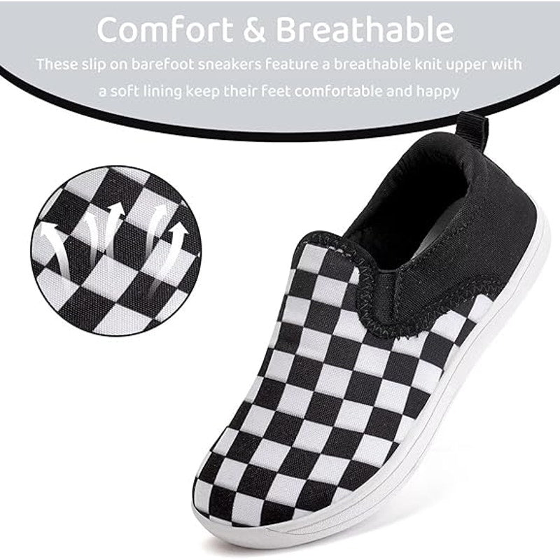 WateLves Boys Size 4 Black White Checkerboard Slip On Round Toe Barefoot Shoes