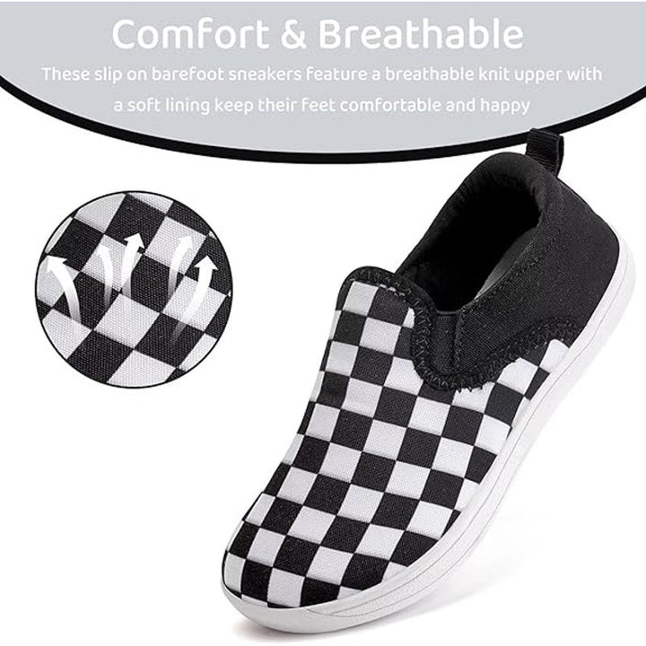 WateLves Boys Size 4 Black White Checkerboard Slip On Round Toe Barefoot Shoes