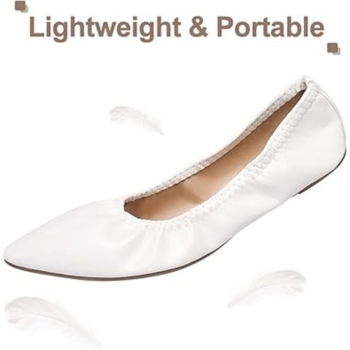 LM Women Size 7 White Faux Leather Elastic Pointy Toe Slide On Ballet Flat Shoes