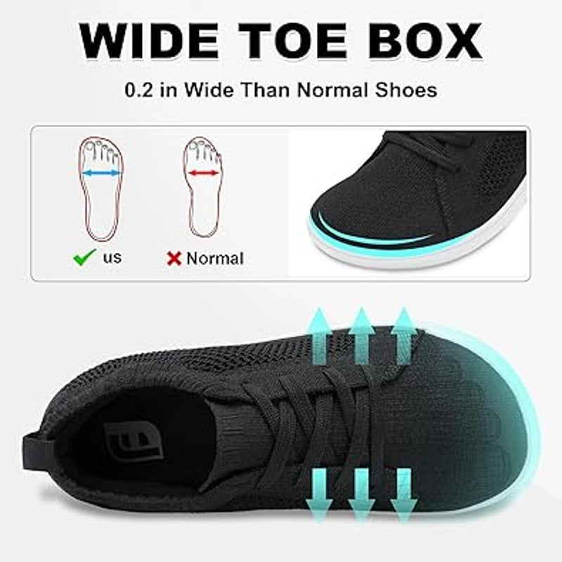 New Joinfree Womens Size 9.5W Black Mesh Wide Toe Box Lace Up Barefoot Shoes
