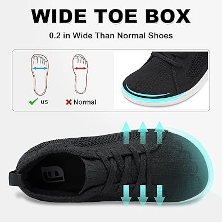 New Joinfree Womens Size 9.5W Black Mesh Wide Toe Box Lace Up Barefoot Shoes