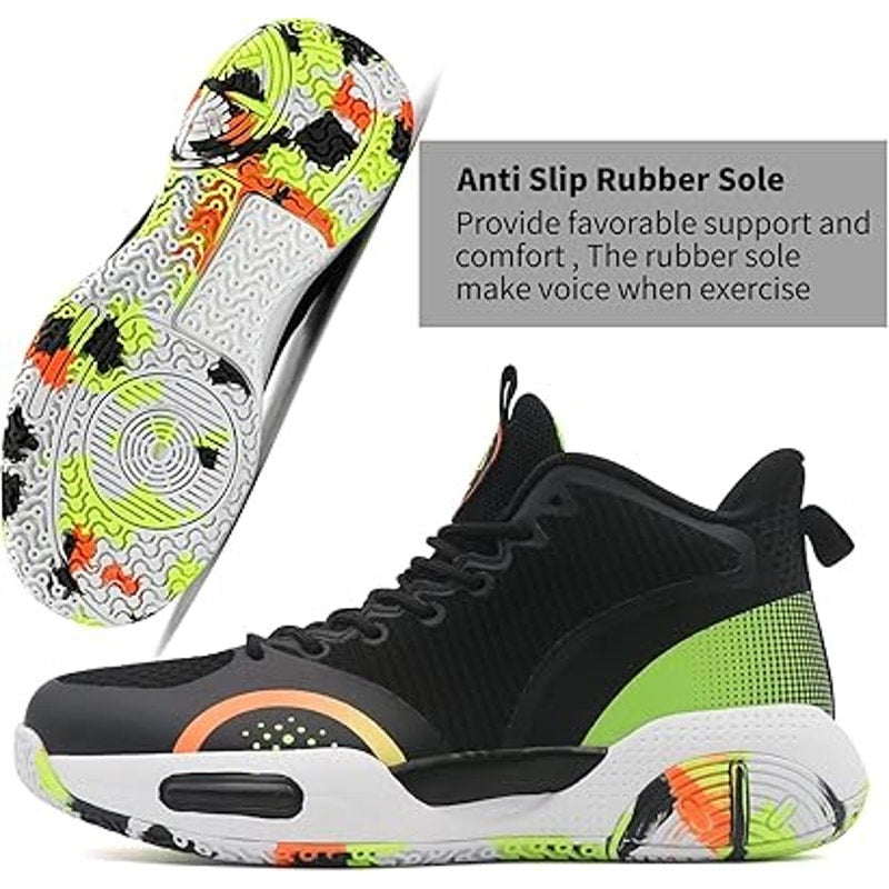 Beita Mens Size 8 Black Neon High Top Basketball AntiSlip Athletic Lace Up Shoes