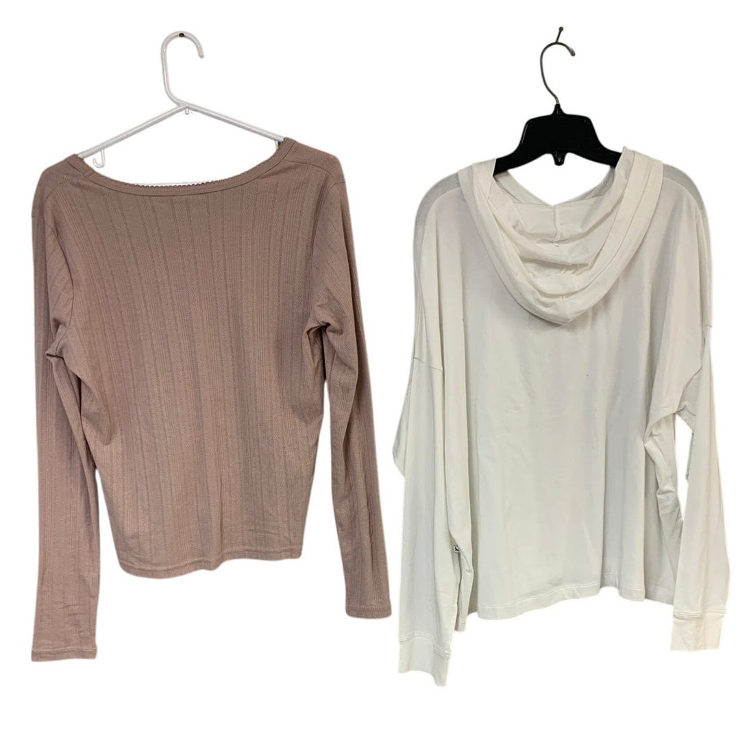 2 New Eddie Bauer Womens XL White Plum Perfect Pointelle Shirt Tempo Hoodie Tops
