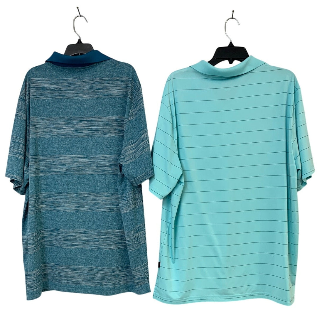 Lot of 2 Greg Norman Tasso Elba Men XL Blue Striped Short Sleeve Polo Shirts EUC