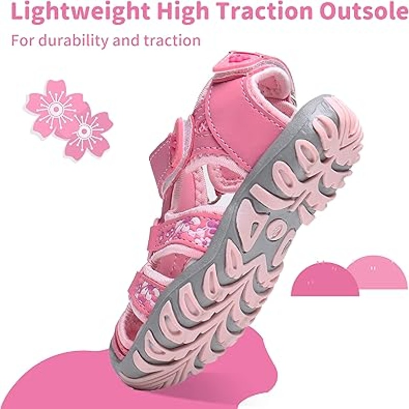 Apakowa Toddler Girls Size 7 Pink Sandals Closed Toe Latch &amp; Hook Close Shoes