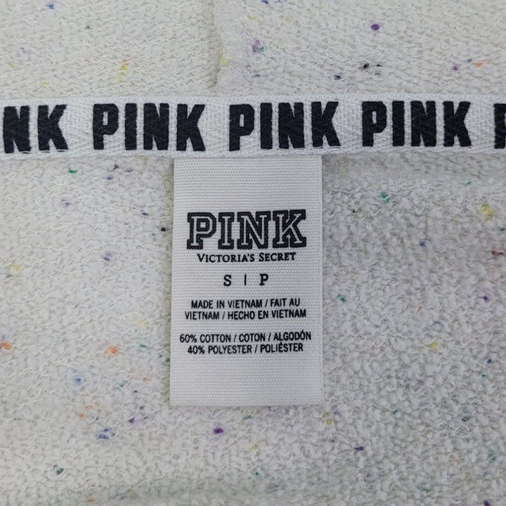 Pink Womens Small PolyCotton Confetti Quarter Zip Hooded Pullover Sweatshirt