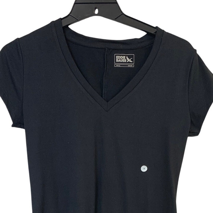 New Eddie Bauer Womens Small Black LBD Aster Short Sleeve V Neck Polyester Dress