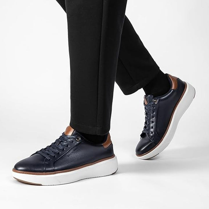 Bruno Marc Mens Size 9.5 Navy Blue Faux Leather Lace Up Dress Sneaker Shoes
