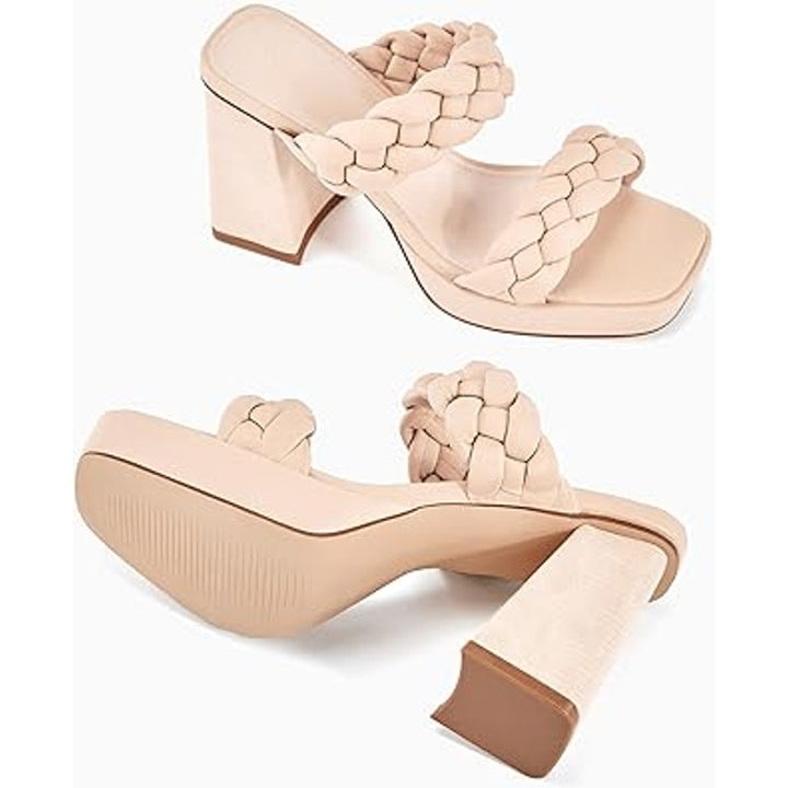 New Coutgo Womens Size 6.5 Off White Cream 4" Platform Heel Open Toe Sandals