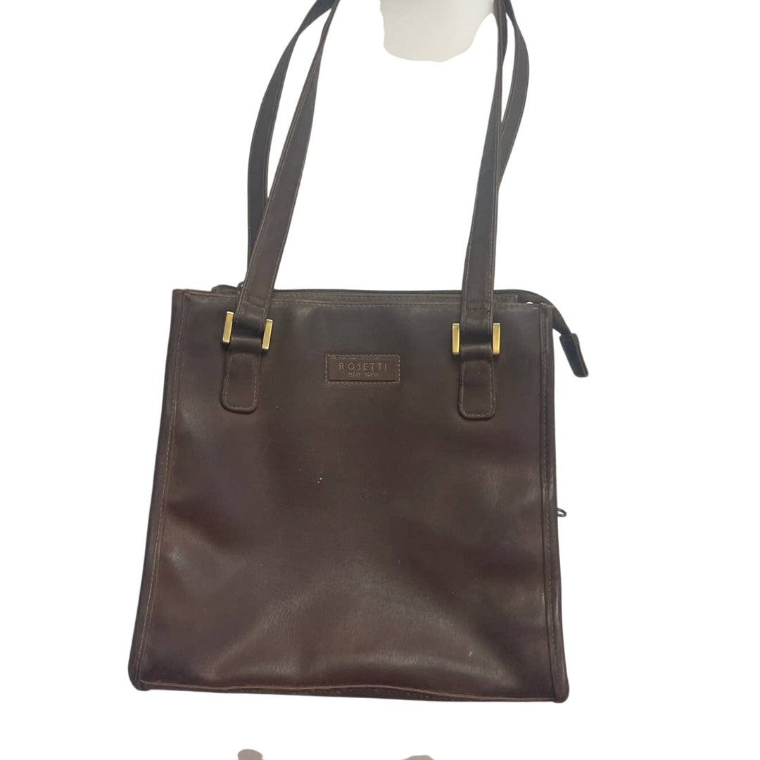 Brown Rosetti New York Faux Leather Brown Vinyl Double Handle Handbag Purse Bag