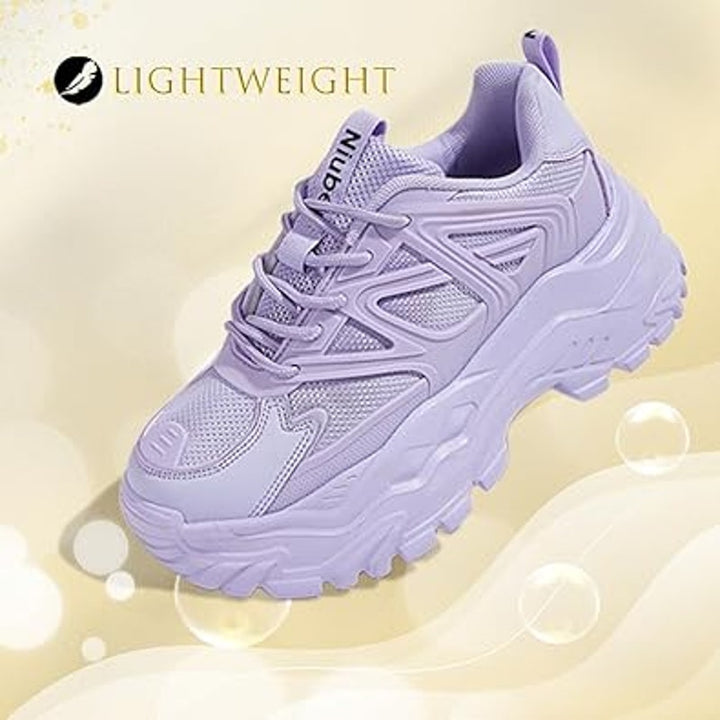 Niluber Womens Size 9 Purple Faux Leather Lace Up Chunky Platform Sheakers Shoes