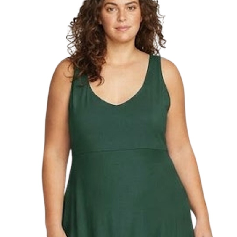 New Eddie Bauer Womens XXL Aster Green V Neck Sleeveless Tank UPF 50+ Midi Dress