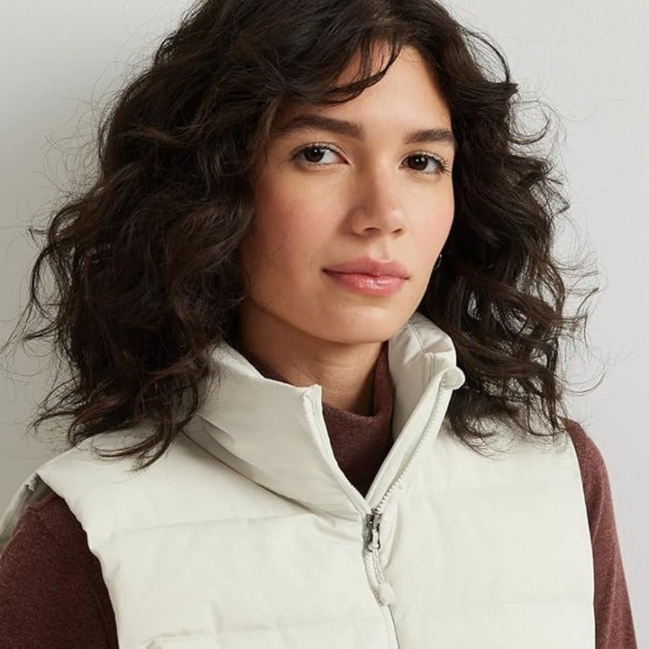 New Eddie Bauer Womens 3X Off White Vapour EB Stretch 650FP Zip Up Down Vest