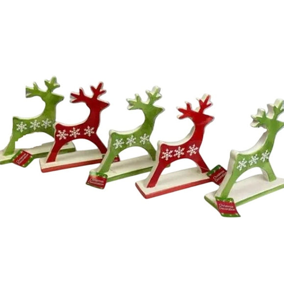 New Set of 5 Ceramic Red Green Snowflake Reindeer Christmas Home Table Decor