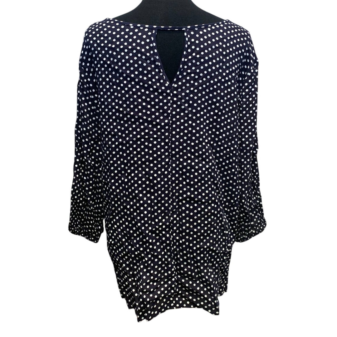 New Per Ception Concept XL Rayon Black White Polka Dot Long Sleeve Flowy Blouse