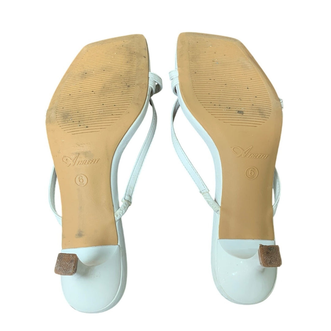 Athlefit Women Size 6 White Faux Leather Strappy 2.25" Kitten Heels Sandal Shoes