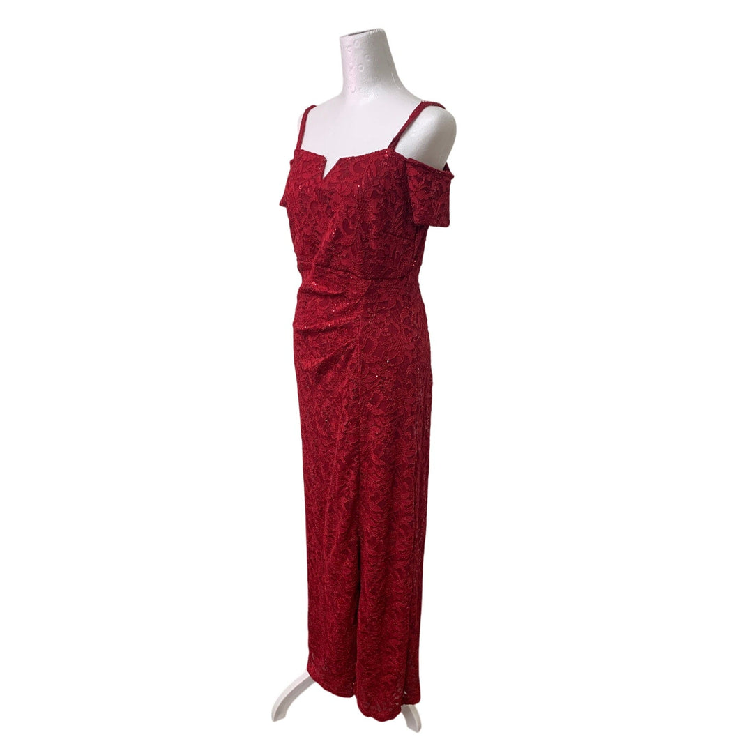 NWT New Candalite Womens Small Floral Sequin Cold Shoulder Lined Maxi Dress