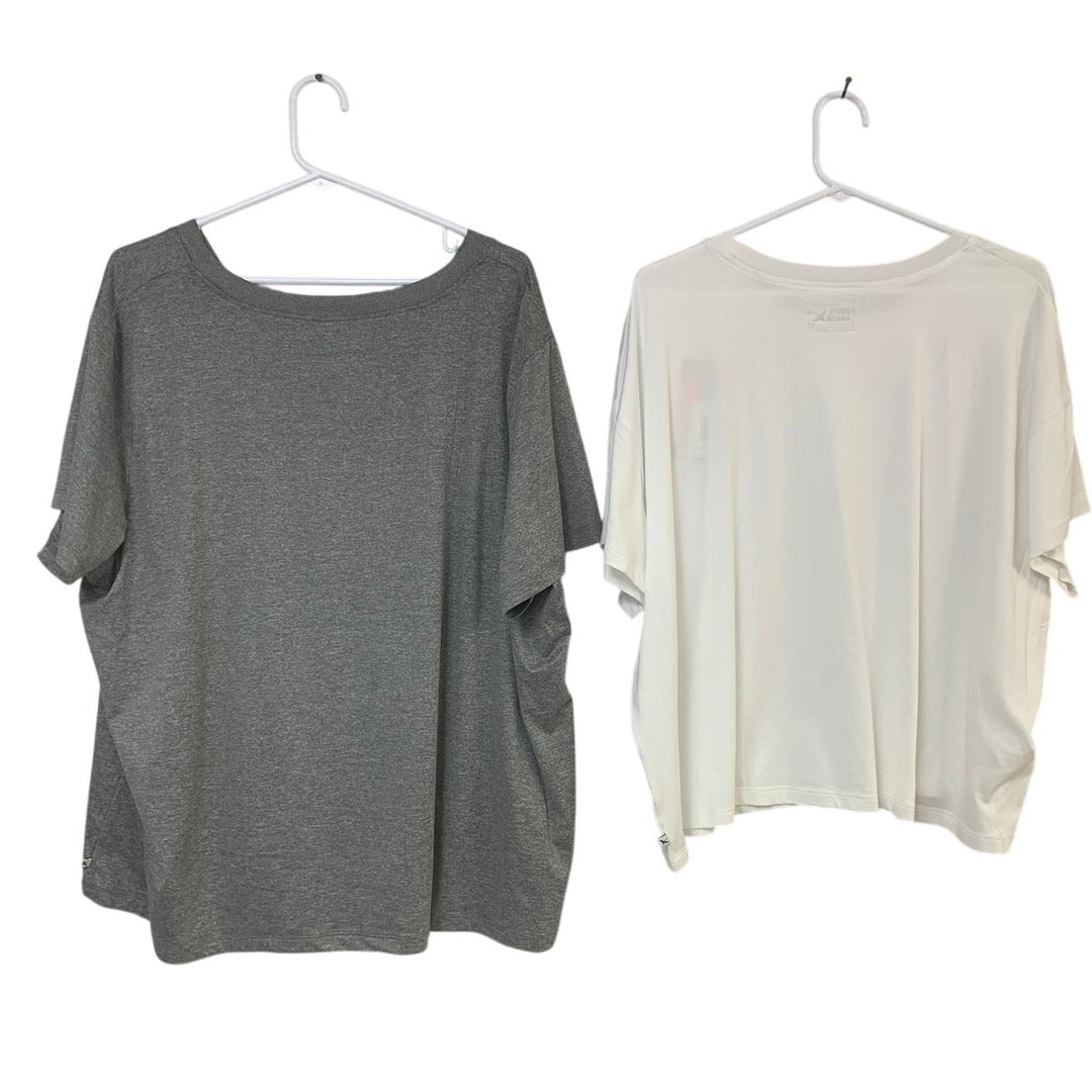 2 New Eddie Bauer Womens 2X XXL Gray White Surreal Travel Crew V Neck Tee Shirts