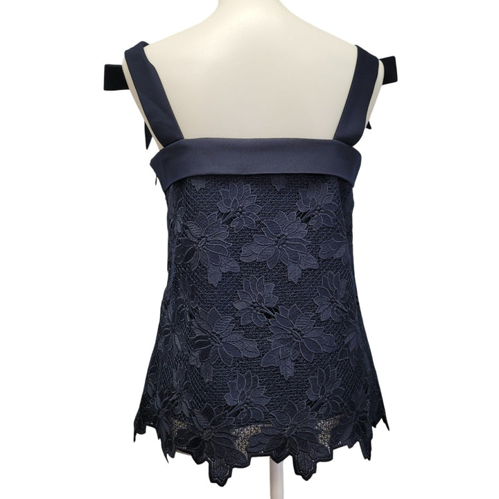 Banana Republic Womens Small Navy Blue Lace Side Zip Tank Top w Bow on Straps