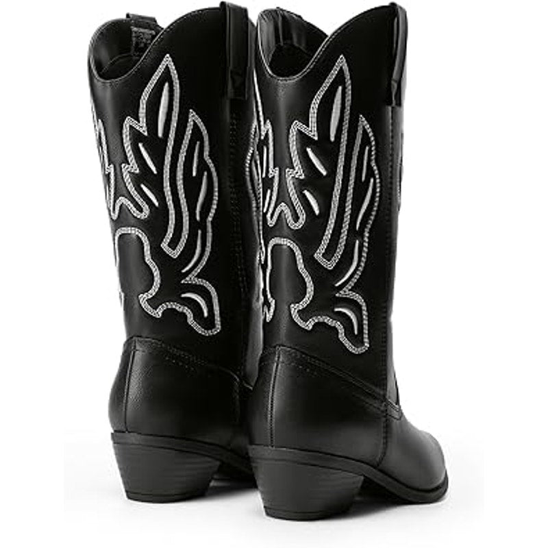 Dream Pairs Womens Size 6.5 Black Faux Leather 2" Heel Cowboy Western Boots