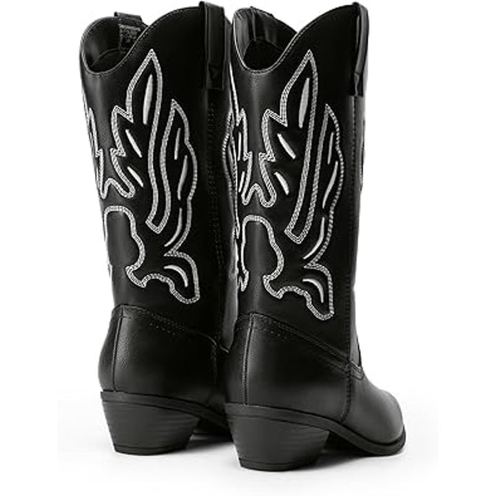 Dream Pairs Womens Size 6.5 Black Faux Leather 2" Heel Cowboy Western Boots
