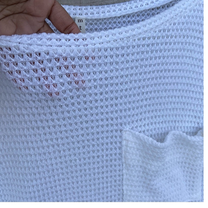 New Mittoshop Womens Small White Waffle Drape Rayon Blend Pocket Knit Top