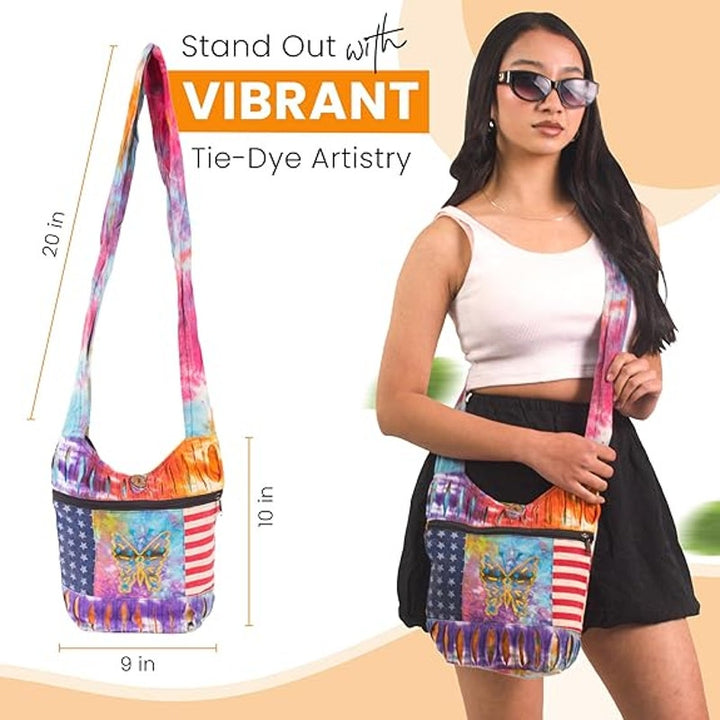 Laliguras Womens Boho Tie Dye Patch Work Button Zipper Close Crossbody Tote Bag