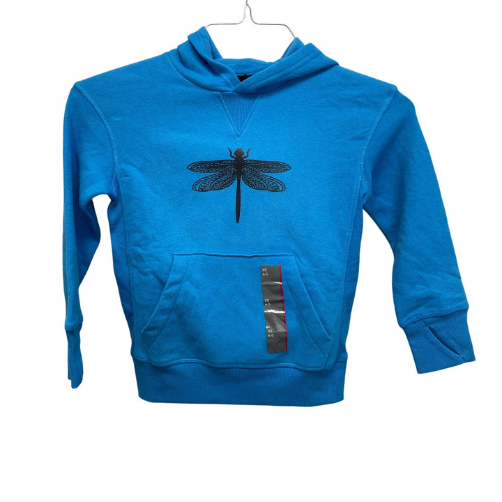 New Upcycled Hand Printed Kids XS 4/5 Dragonfly Sweatshirt Hoodie w Thumb Holes