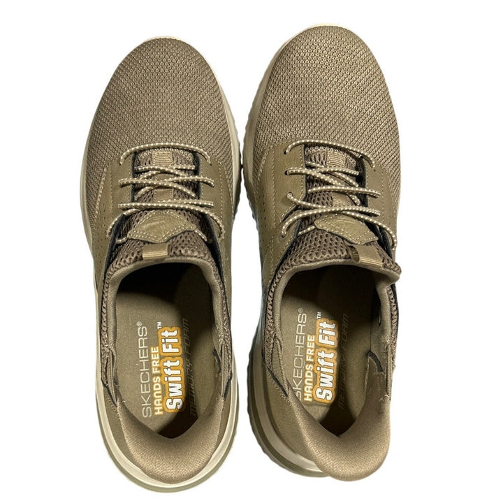 Skechers Mens Size 9 Taupe Tan Mesh Hands Free Swift Fit Step In Shoes w Box