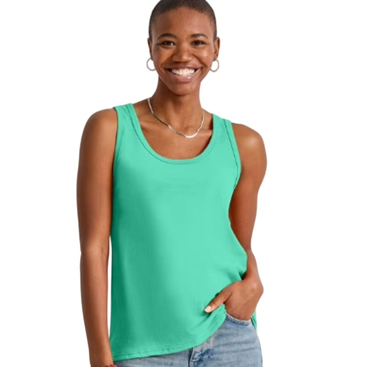 New Hanes Womens XXL Essentials Solid Happy Spring Neon Green Cotton Tank Top