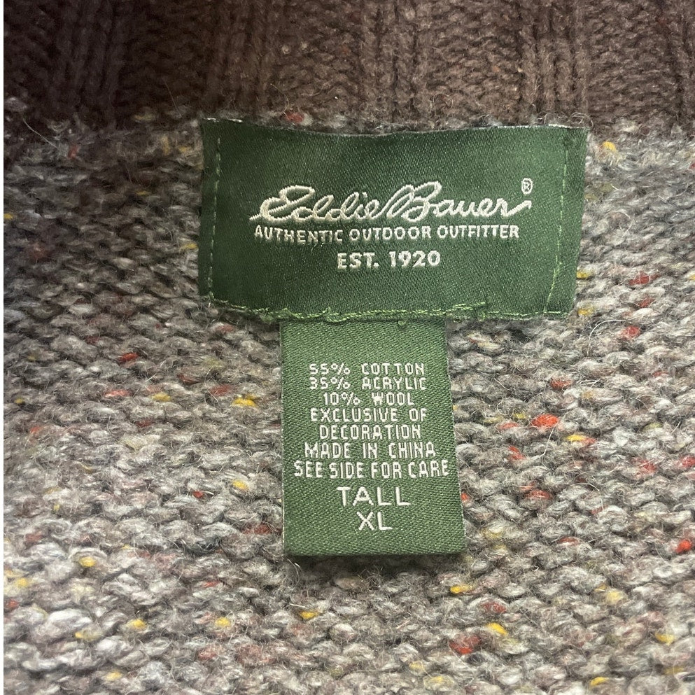 Eddie Bauer Mens XLT Long Sleeve Speckled Henley Knit Pullover Sweater