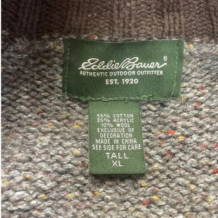 Eddie Bauer Mens XLT Long Sleeve Speckled Henley Knit Pullover Sweater
