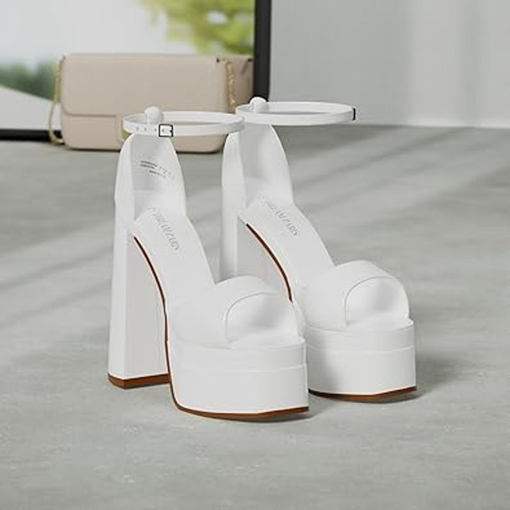 Dream Pairs Womens Size 8.5 White 6" Platform Heel Open Toe Ankle Strap Shoes