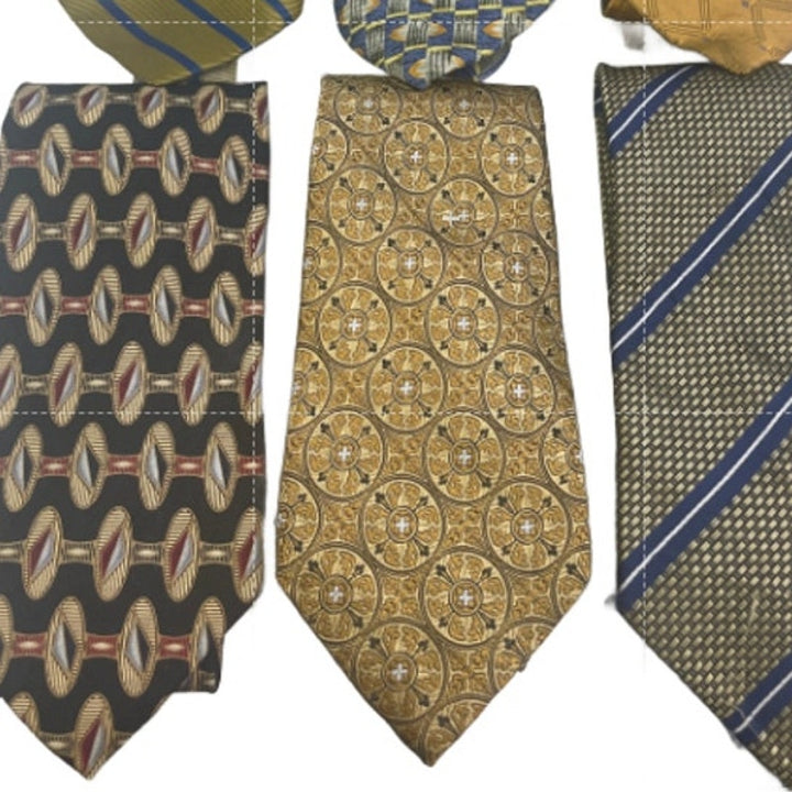 Lot of 6 Gold Brown Blue Striped Floral Vintage and Modern Mens Neck Ties