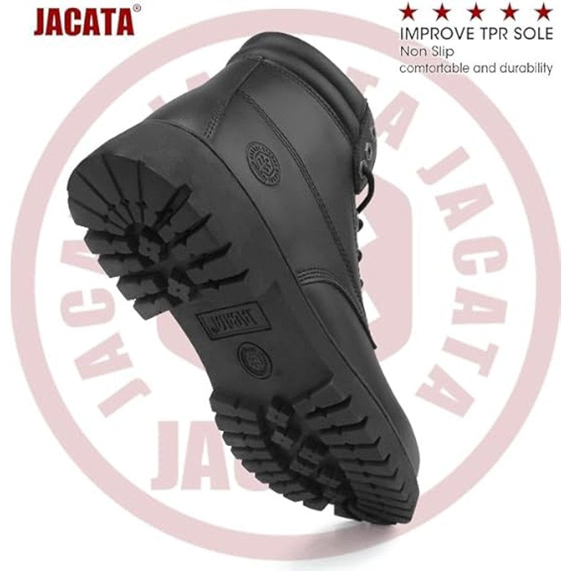 Jacata Mens Size 10 Black Faux Leather Work Lace Up Round Toe Rubber Sole Boots