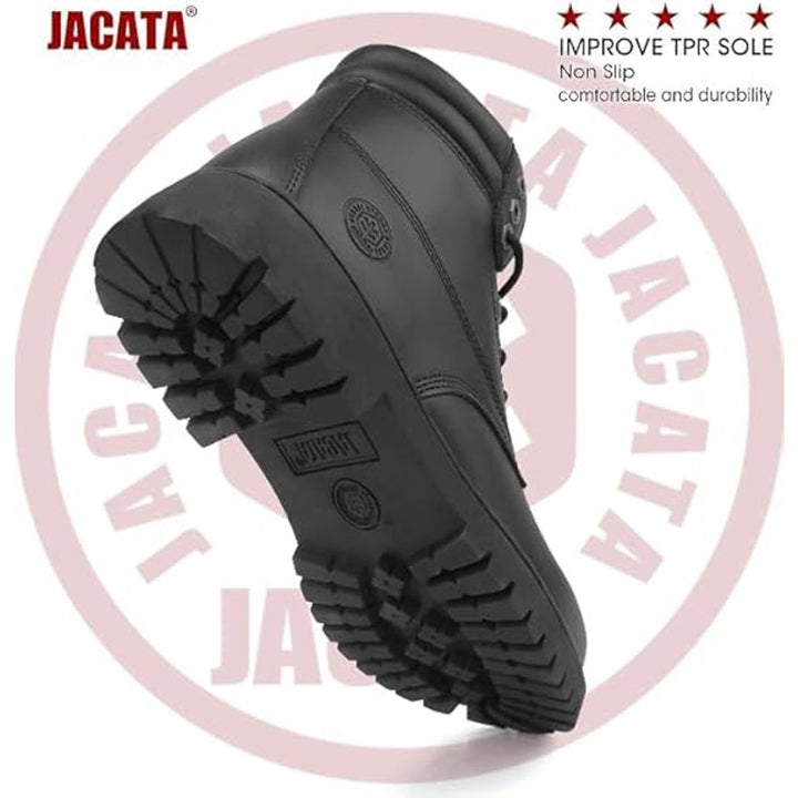 Jacata Mens Size 10 Black Faux Leather Work Lace Up Round Toe Rubber Sole Boots
