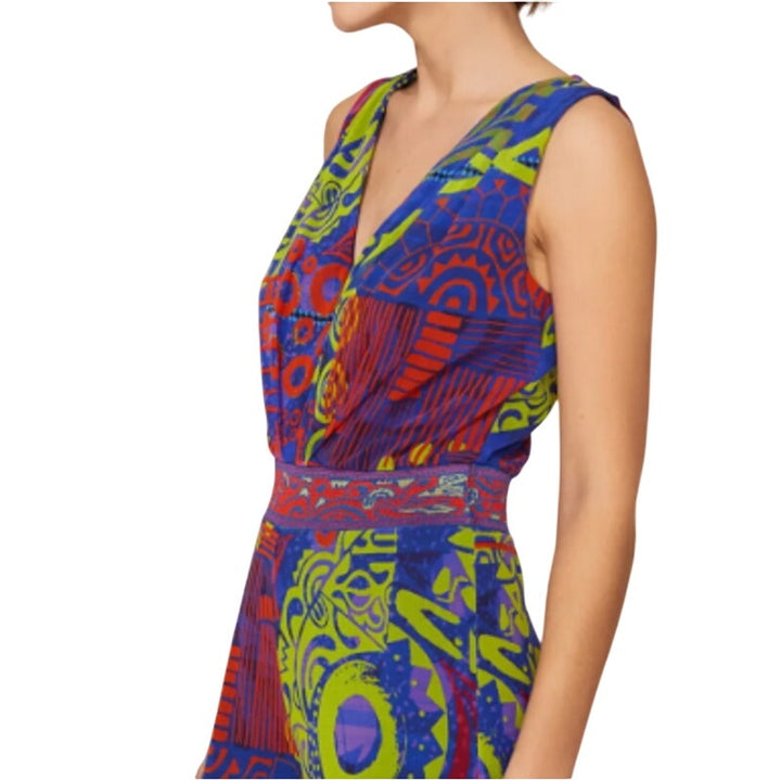 Fuzzi Womens XS Tuta Mesh Blue Green Orange Flowy Sleeveless Jumpsuit Romper