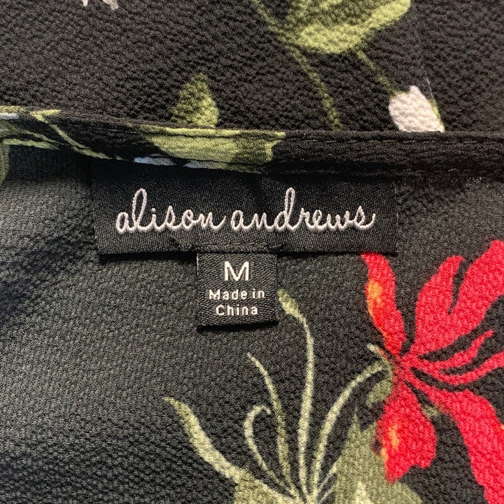 Alison Andrews Womens Medium Adjustable Ruched Sleeve Floral Daisy Blouse Shirt