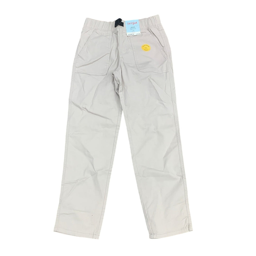 New Cat &amp; Jack Boys Size 10 Khaki Belted Elastic Waist Reinforced Knee Pants