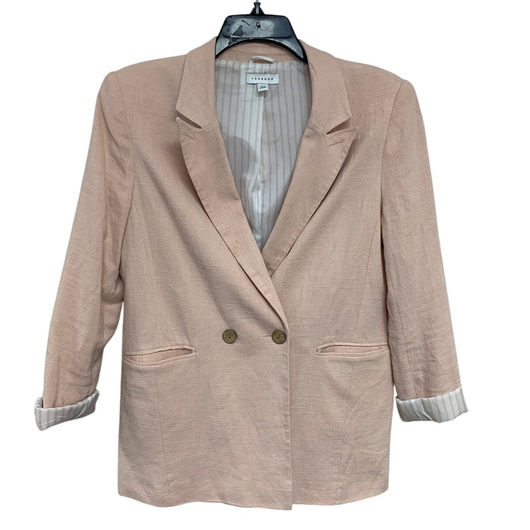 TopShop Womens Size 8 Long Sleeve Button Up Padded Shoulder Blazer w Pockets