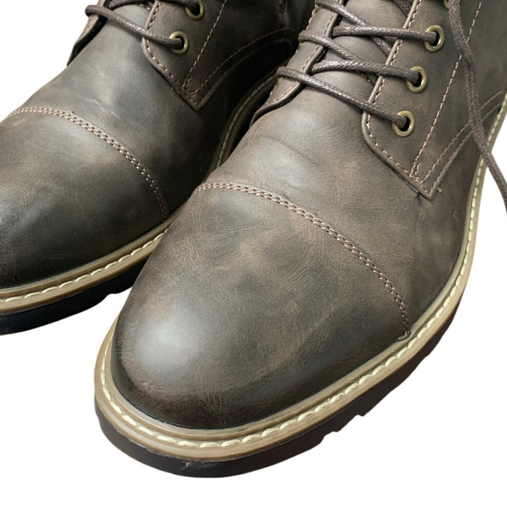 Vostey Mens Size 9.5 Rustic Brown Faux Leather Lace Up Motorcycle Chukka Boots