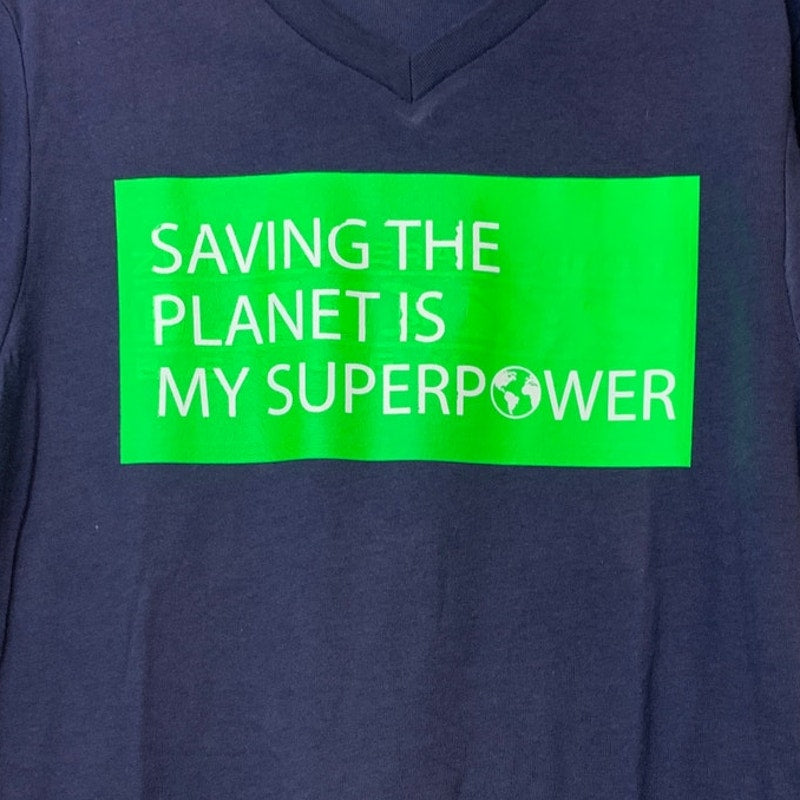 New Upcycled Hand Printed Womens Small Saving The Planet Superpower Tee Shirt
