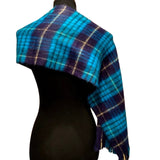 Handmade Upcycled Cashmere Feel Acrylic Soft Blue Plaid Warm Poncho Wrap